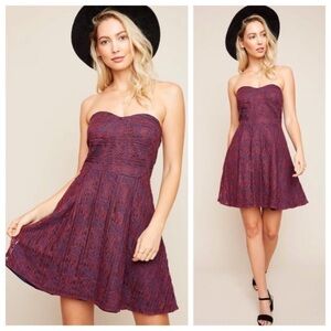 Plum Lace Fit and Flare Strapless Dress